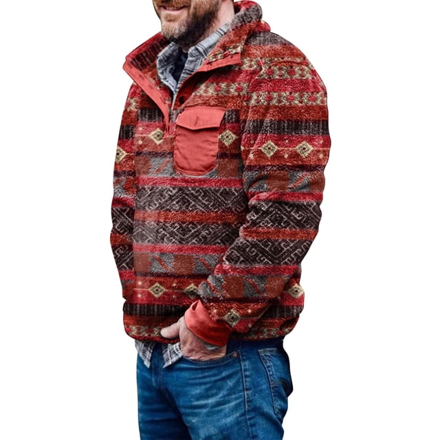 2025 Men's Hoodless Sweatshirt Men's Winter Fleece Pullover Bride Sweatshirt Jacket Button Collar Sweatshirt Vinyl