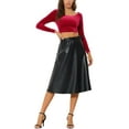 thumbnail image 2 of INSPIRE CHIC Women's Velvet Long Sleeve Off Shoulder Solid Crop Tops XS Red, 2 of 6