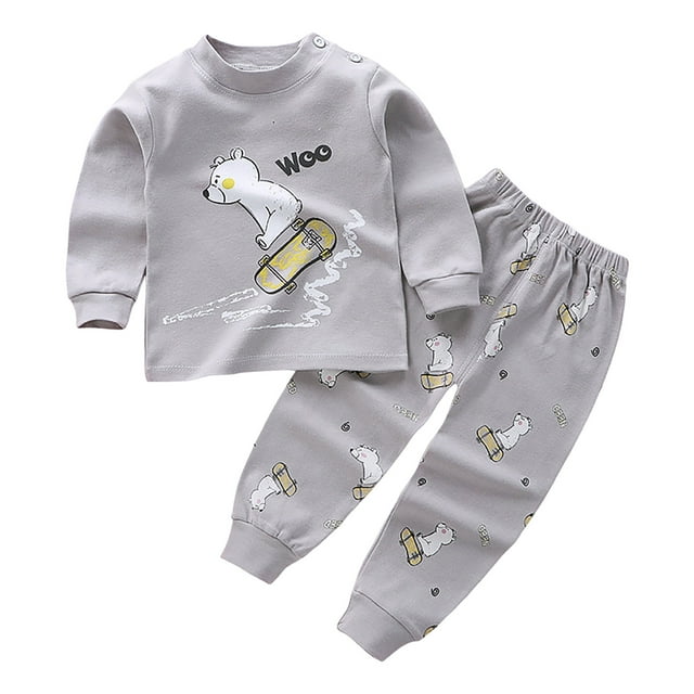 Ccpelsie Pyjamas pour Petits/grands Garçons Filles Ensembles 2 Pcs Tout-Petits Bébé Chandail à Manches Longues Leggings Pantalons Printemps Automne Hiver Ensemble de Vêtements Unisexe (A01-Gris, 5-6 Ans)