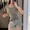 thumbnail image 4 of Hfnxid Women Y2K Short Sleeve Tshirts Button Up Crop Tshirt Tops Slim Fit Scoop Neck Henley T-Shirt Cute Blouse, 4 of 6