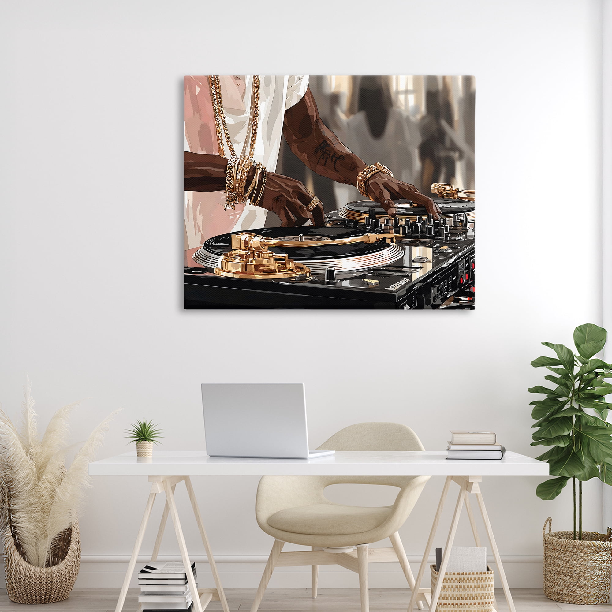 Stupell Industries Golden Sound DJ Turntables Canvas Wall Art, design by Franklyn Gregory
