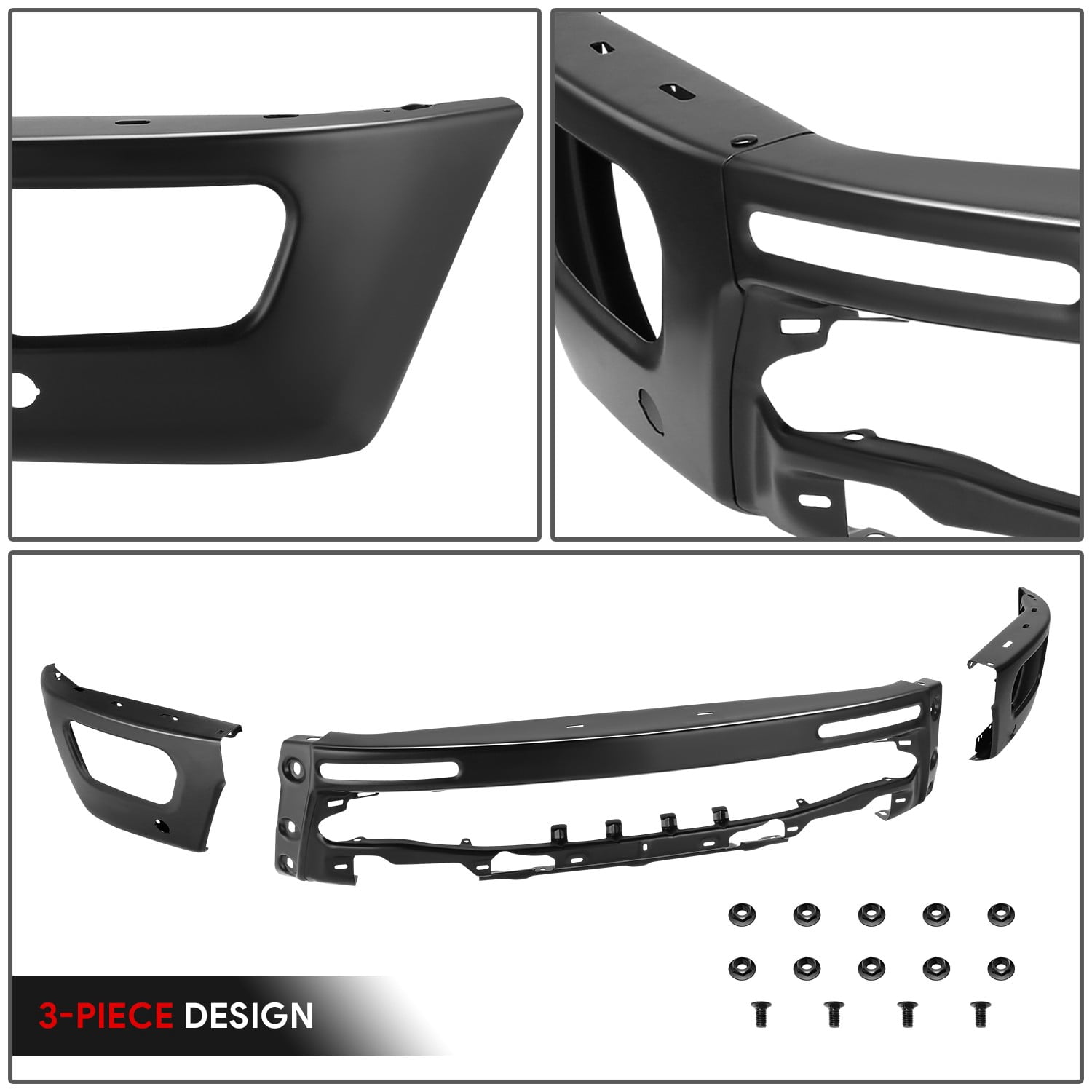DNA Motoring for 2019-2024 Ford Ranger Front Bumper Face Bar w/ Sensor Holes Black Steel