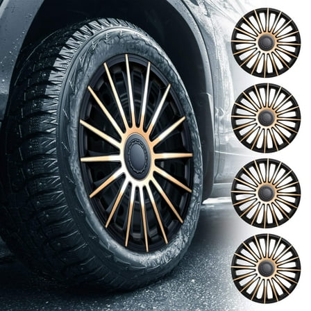 Alpena Austin Black & Bronze Wheel Covers – Set of 4, European-Made Hubcaps – 15-Inch Universal Fit