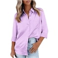 thumbnail image 2 of IROINNID Silk Shirt for Women Blouse Satin Silk Soft Shirts Casual Loose Fit Long Sleeve Office Work Button Tops,Purple, 2 of 9