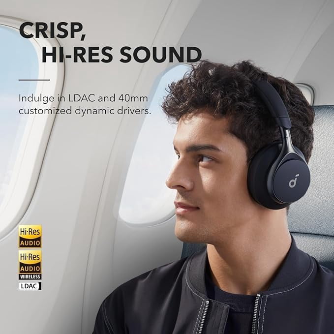 Restored Like New Soundcore by Anker, Space One, Active Noise Cancelling Headphones, 2X Stronger Voice Reduction, 40H ANC Playtime, App Control, LDAC Hi-Res Wireless Audio (Refurbished)