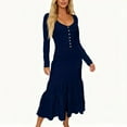 thumbnail image 6 of Women's Maxi Dress Long Dress Long Sleeve Western Style Button Front Gathered Detail Sexy Dress for Spring Fall,Navy,3XL, 6 of 6