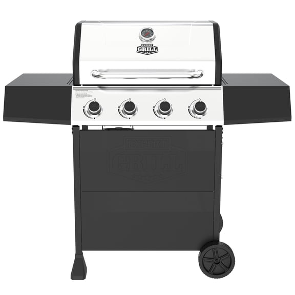 Expert Grill 4-Burner Propane Gas Grill with Side Shelves and Wheels, Stainless Steel