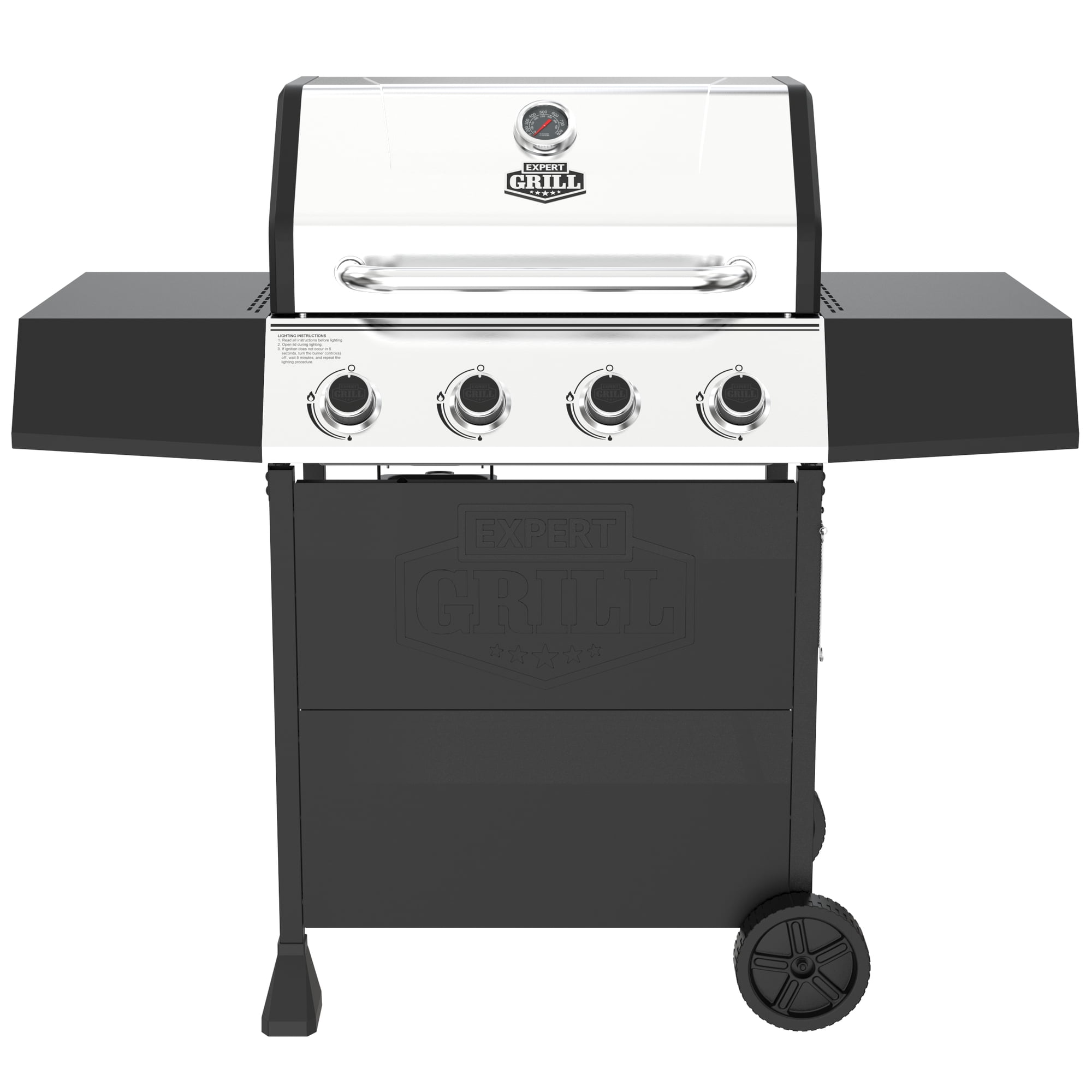 Expert Grill 4-Burner Propane Gas Grill with Side Shelves and Wheels, Stainless Steel