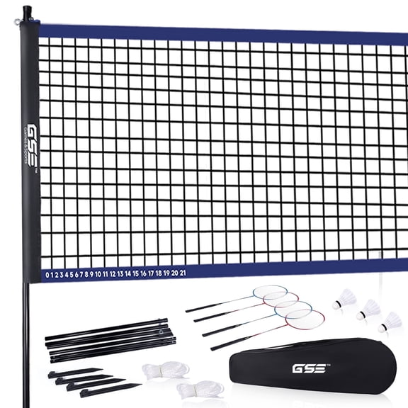 GSE Games & Sports Expert Recreational Badminton Complete Set with Portable Badminton Net, 4 Badminton Rackets, 3 Shuttlecocks & Carrying Bag