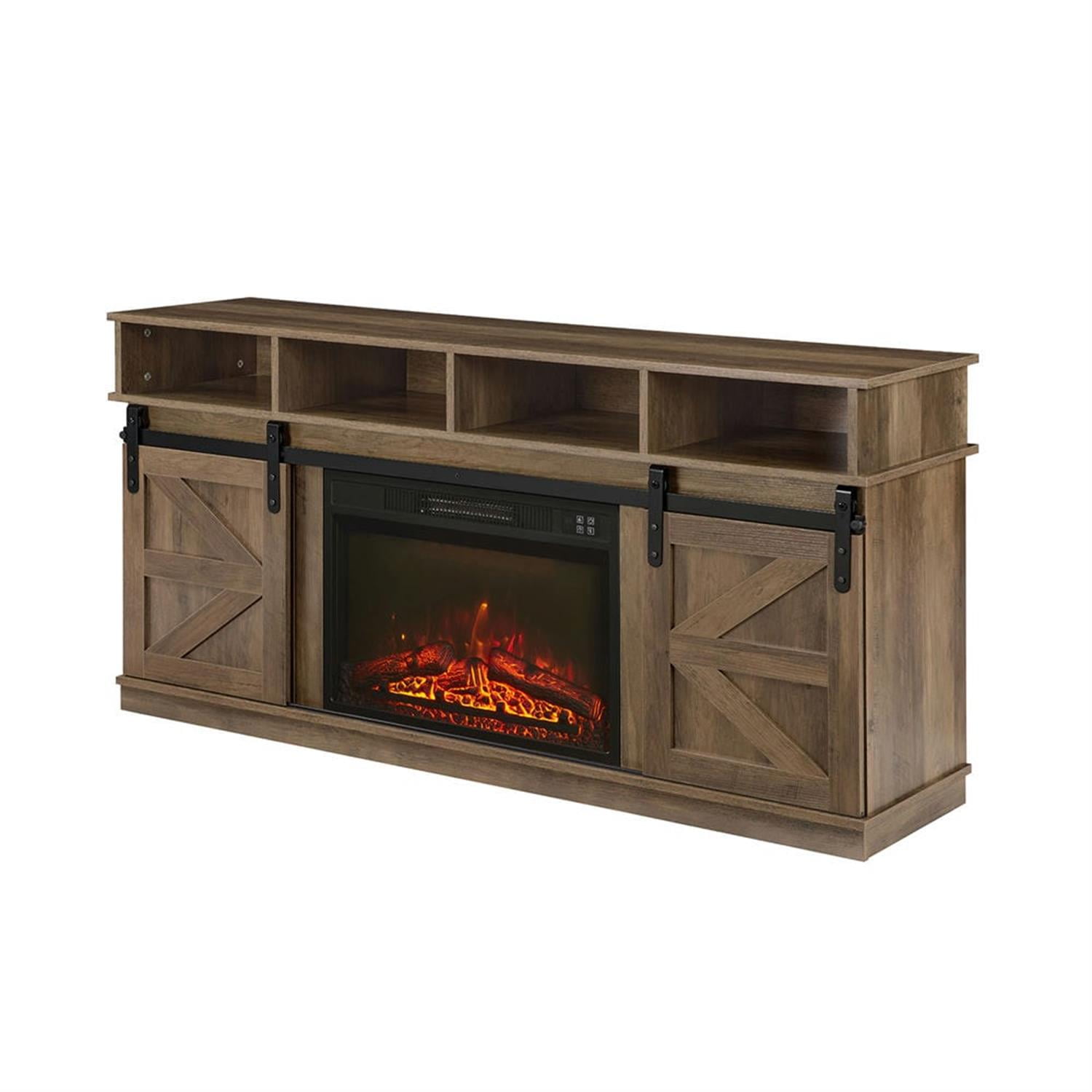 Demi Bonn Modern Farmhouse TV Media Stand for TV Up to 65'', Large Barn Inspired Home Entertainment Console with 23" Fireplace Insert, Open Shelves and Closed Cabinets, Brown