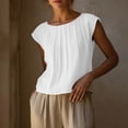 thumbnail image 3 of Women's Cotton Linen T Shirts Top Summer Plus Size Crewneck Short Sleeve Shirt Casual Solid Round Neck Loose Fit Breathable Basic Tee Shirt, 3 of 9