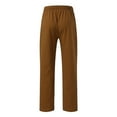 thumbnail image 5 of Yaoyar Men's Casual Linen Pants Elastic Waist Drawstring Lightweight Loose Fit Straight Solid Pants with Pockets Brown 2XL, 5 of 5