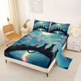 thumbnail image 2 of jejeloiu Four Cats Sakura Butterfly Full Size Sheets Kids,Japanese Style Scenery Art Bed Sheets For Women,4 Pieces, 2 of 6