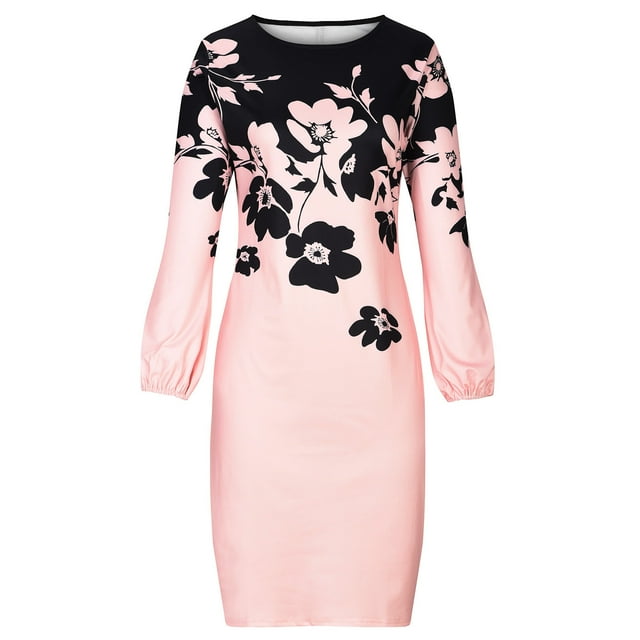 Vestido estampado Sexy de manga larga con cuello redondo suelto informal de talla grande de invierno para mujer a la moda Fridja yut900