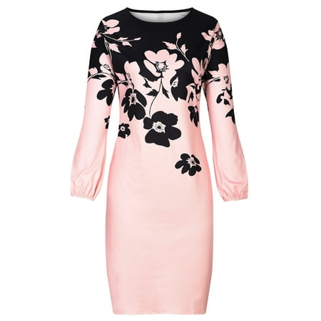 

Airpow Women Long Sleeve Round-Neck Dress The Fashion Women s Winter Plus Size Casual Loose Round Neck Long Sleeve Puff Sleeve Sexy Printed Dress Maternity Summer Dress