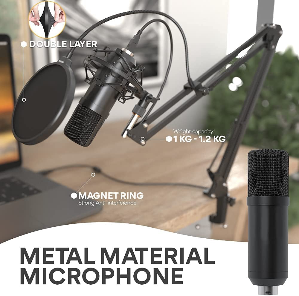 Feur USB Microphone, 192KHZ/24Bit Plug & Play PC Computer Podcast Condenser Cardioid Metal Mic Kit with Professional Sound Chipset for Recording, Gaming, Singing, Youtube (FU-CM34USB)