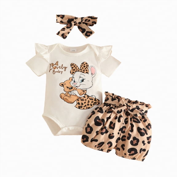 Hessimy Toddler Baby Girl Summer Outfit Short Sleeve T Shirt Top Casual Shorts Set Infant Newborn Clothes（White,6-9 Months)