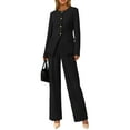 thumbnail image 3 of Women Suits 2 Piece Set Business Casual Dressy Blazer Jacket and Wide Leg Pantsuits Formal Outfits Black XL, 3 of 10