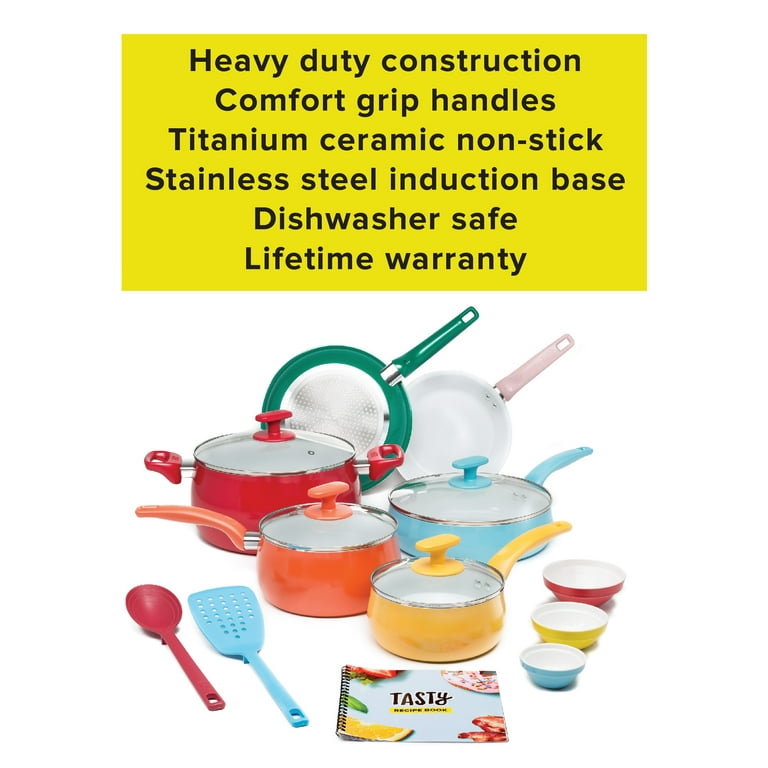 Tasty Ceramic Titanium-Reinforced Non-Stick Cookware Set, Multicolor, 16  Piece 