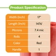 thumbnail image 3 of PSBM Stretch Wrap 17" x 1476' Red Hand Film Roll with Handle for Packing Moving Wrapping Pallets Loads, 3 of 8