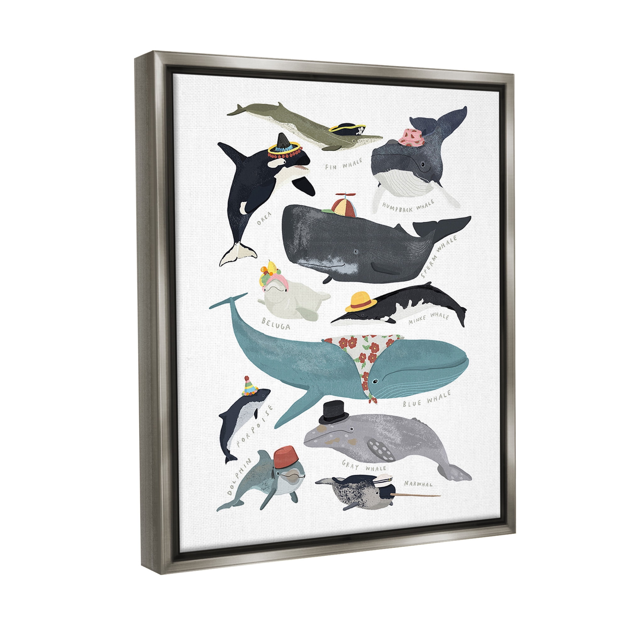 Stupell Industries Fashionable Sea Creatures Animals & Insects Painting Gray Floater Framed Canvas Art Print Wall Art, 25 x 31