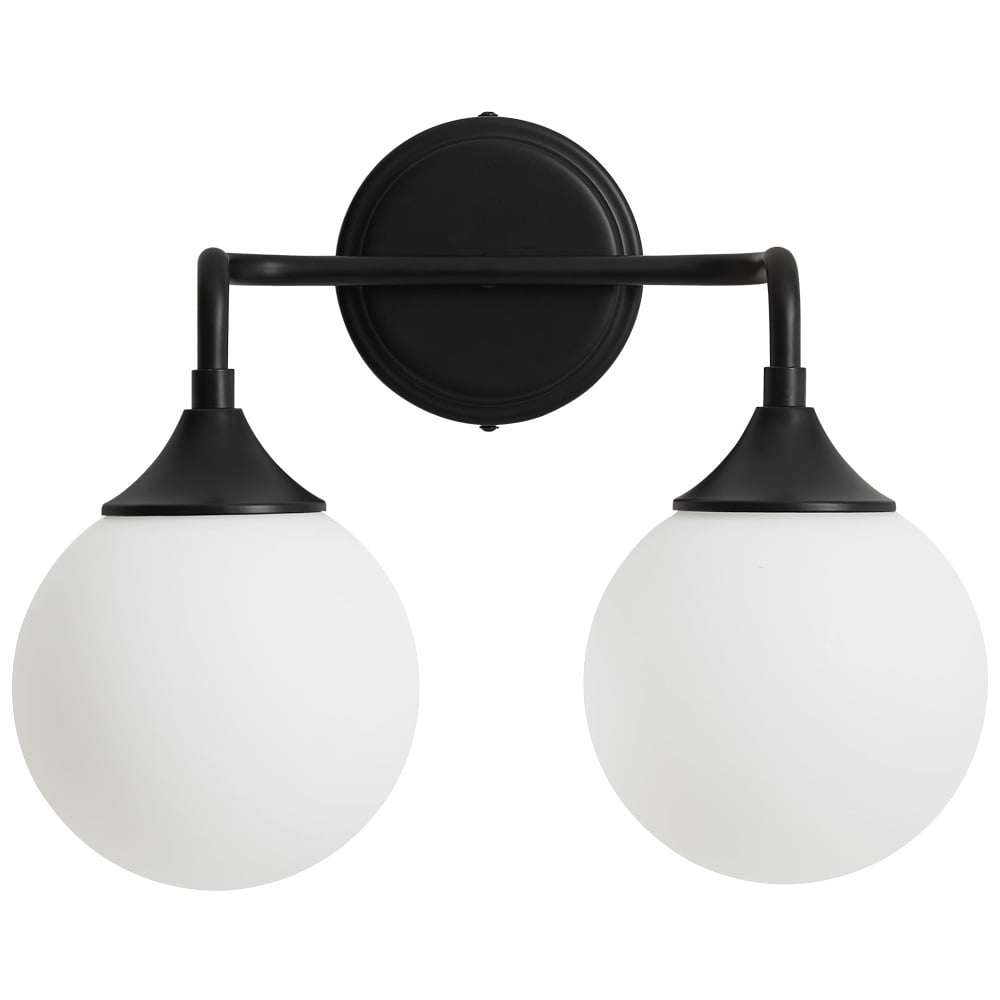 Deyidn 2-Light Black Modern Vanity Light, 14 Inch Dimmable Bathroom Light Fixture with Opal Glass Globes for Mirror