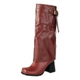 thumbnail image 4 of Rokment Womens Slouchy Wide Calf Fold over Knee High Boots Winter Fall Fashion Square Toe Chunky Heel Mid Calf Foldover Tall Boots, 4 of 5