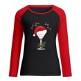 thumbnail image 3 of Womens Spring Patchwork Christmas Printed Long Sleeves Round Neck Casual Tee Tops, 3 of 7