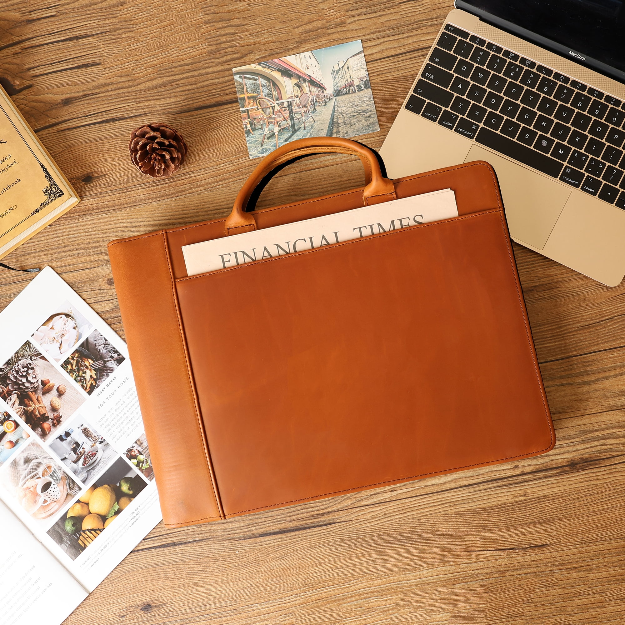 7 Ring Check Binder Cowhide Leather Check Portfolio for 3-Up Business Checks, Check Book Binder with Handle, Zippered Check Holder with 500 Check Capacity, Personalized Checkbook