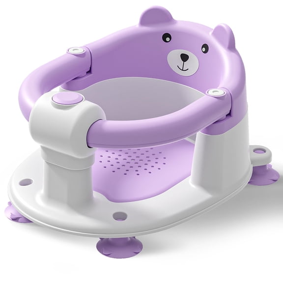 Baby Bath Seat for Babies 6 Months & Up, Toddler Bath Seats for Babies Sitting Up, Non-Slip Infant Bath Tub Chair with 4 Suction Cups & Soft Cushion for Shower, Compact Toddler Bathtub Seat, Purple