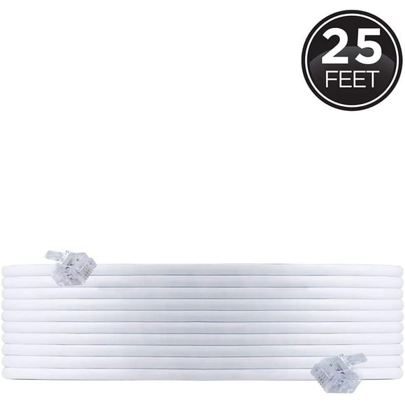 Power Gear Cordon de Ligne Téléphonique, Cordon Téléphonique de 25 Pieds, Embouts de Prise Modulaires, Fonctionne pour Téléphone, Modem Ou Faxeur, pour Utilisation