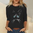 thumbnail image 2 of Blusa de cuello redondo de manga larga con estampado de gato sólido suelto clásico para mujer Pompotops gfhjh16511, 2 of 8