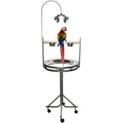 72" Large Elegant and Sturdy Wrought Iron Hangout Bird Play Stand Play Ground Stainless Steel Pan with Metal Toy Hook