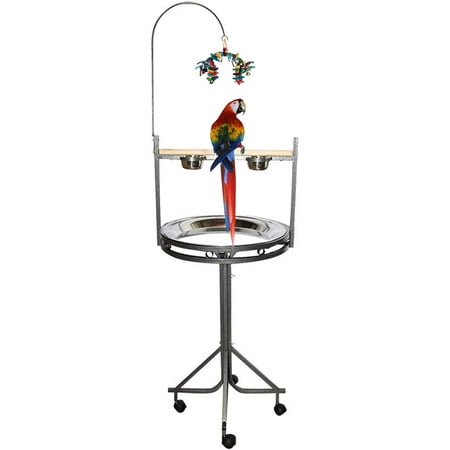 72" Large Elegant and Sturdy Wrought Iron Hangout Bird Play Stand Play Ground Stainless Steel Pan with Metal Toy Hook