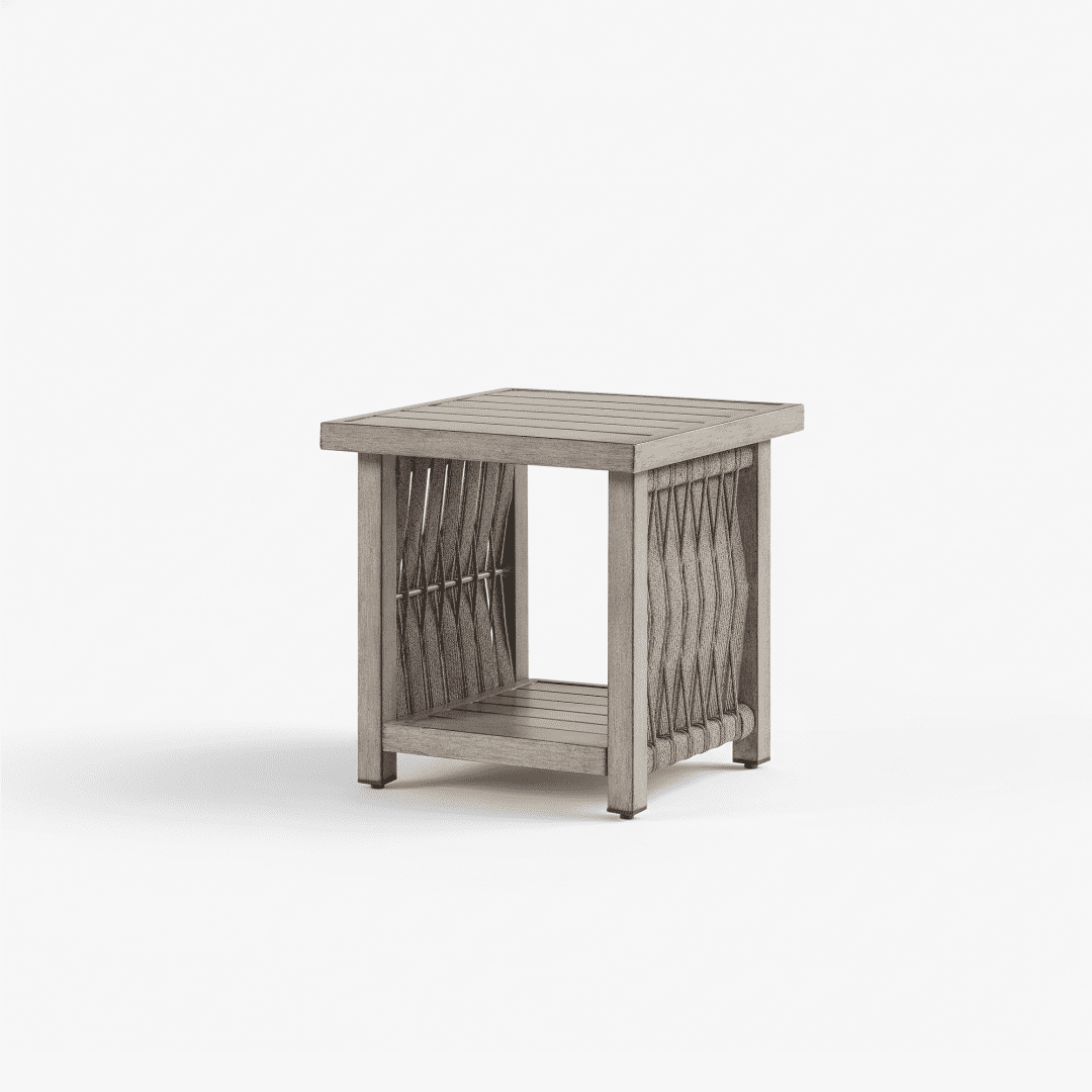 Outdoor Patio Side Table with Aluminum Frame, 2-Tier Rope Weave Design & Adjustable Legs