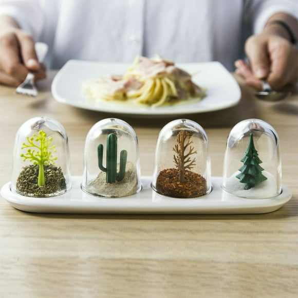 Plastic Seasoning Organizer with 4 Jars for Kitchen Spice Storage