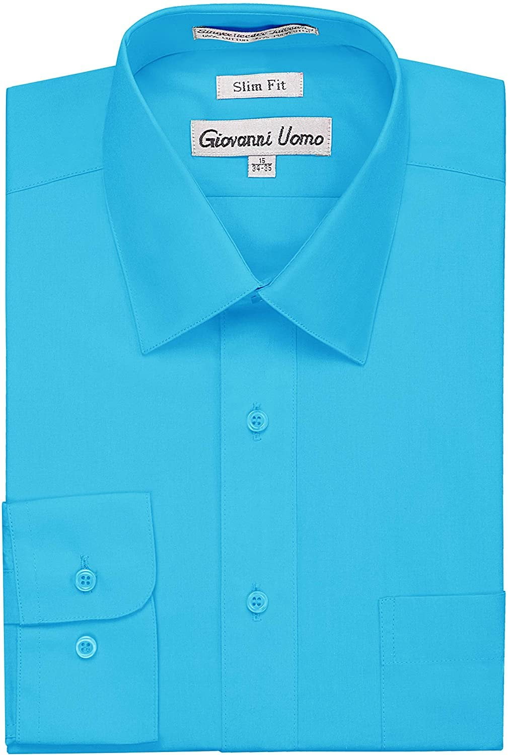 Gentlemens Collection Men'S Slim Fit Long Sleeve Solid Dress Shirt - Aqua -  15.5 2-3 - Walmart.Com