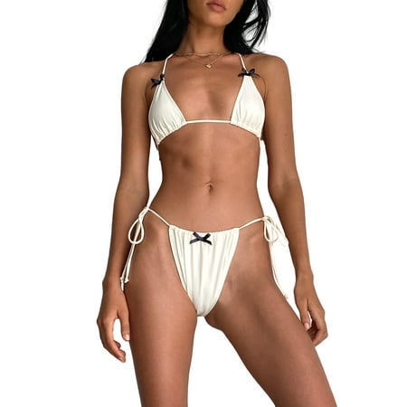 Xsylife Women s 2 Piece Bikini Swimsuits Halter Tie Side Triangle Bikini Set Summer Beach Swimwear Two Piece Bathing Suits S/M/L