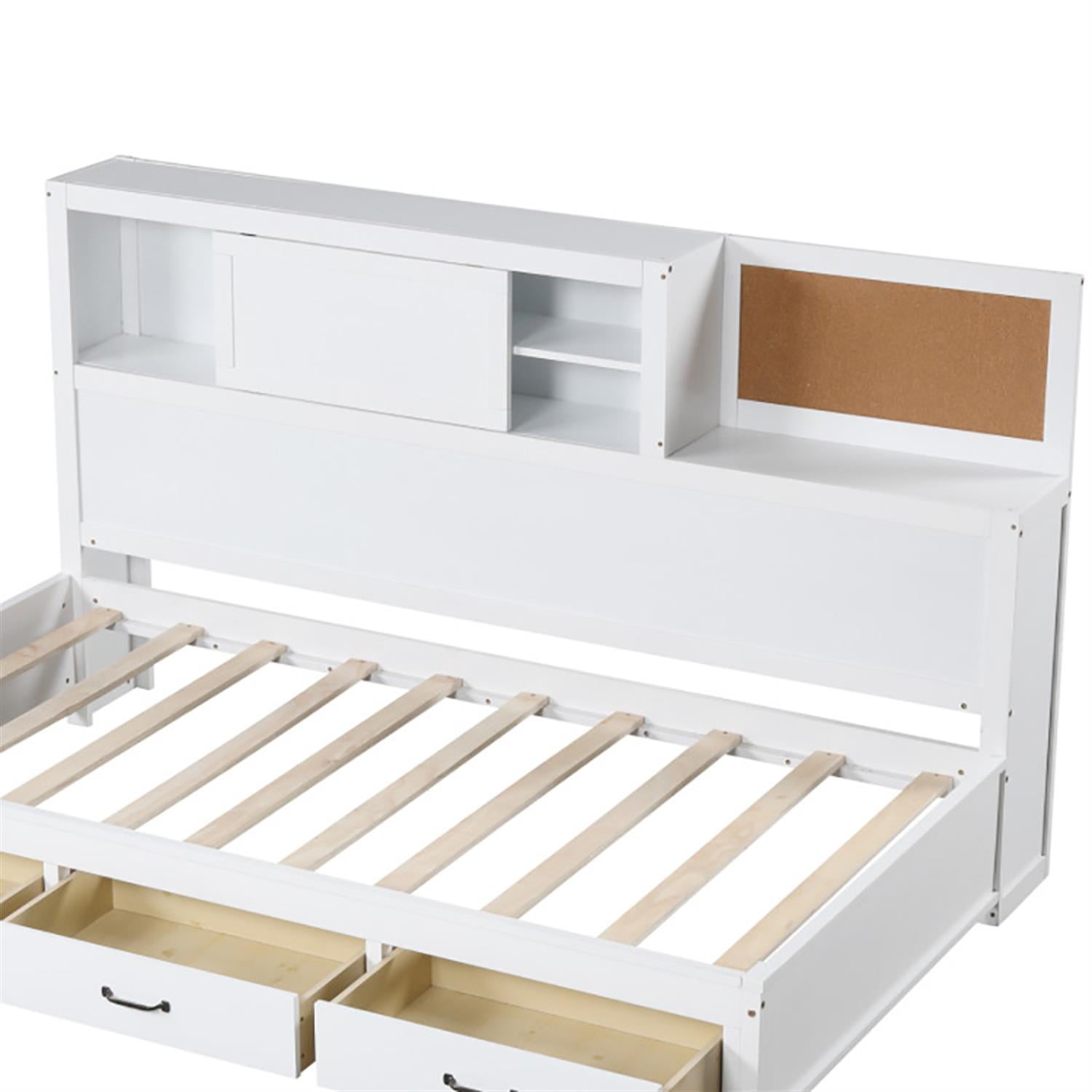 Demi Bonn Full Size Wooden Daybed with 3 Drawers with Storage Shelves, Modern Wooden Bed Frame for Teens, White