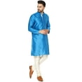 thumbnail image 6 of SKAVIJ Men's Art Silk Kurta Pajama Set Indian Traditional Wear Dress Turquoise XL, 6 of 6
