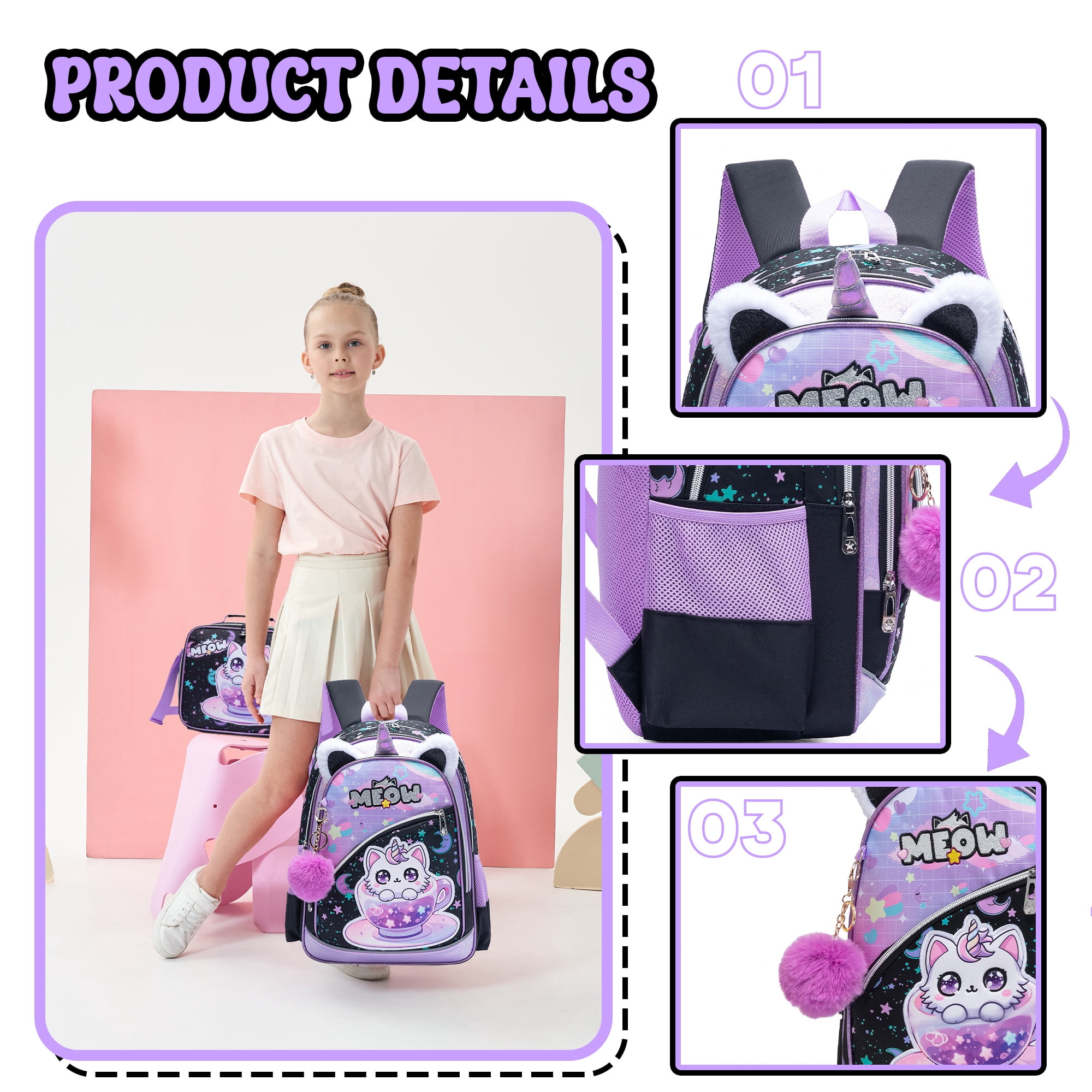Kids Carry on Luggage Sets for Girls Suitcases with Wheels Travel Pillow Airline Approved 16 Inch