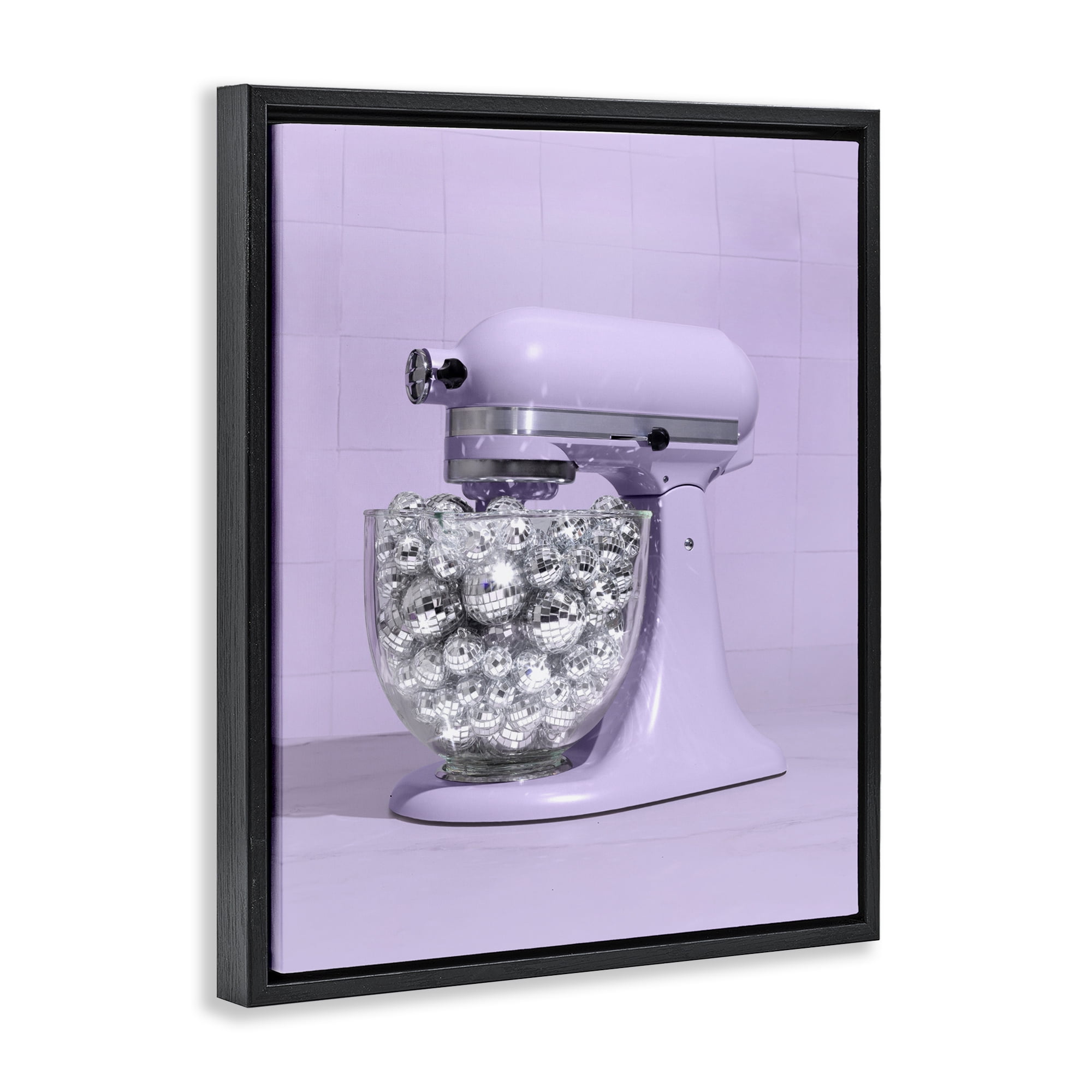 Stupell Industries Disco Kitchen Mixer over Purple Black Framed Floater Canvas Wall Art, design by LISH Creative