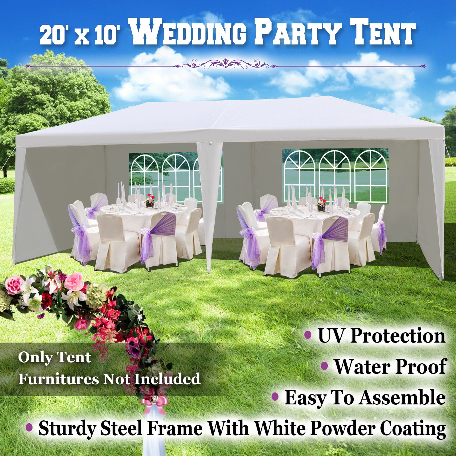 Sunrise 10' x 20' Wedding Party Tent Gazebo BBQ Canopy W/ 3pcs ...