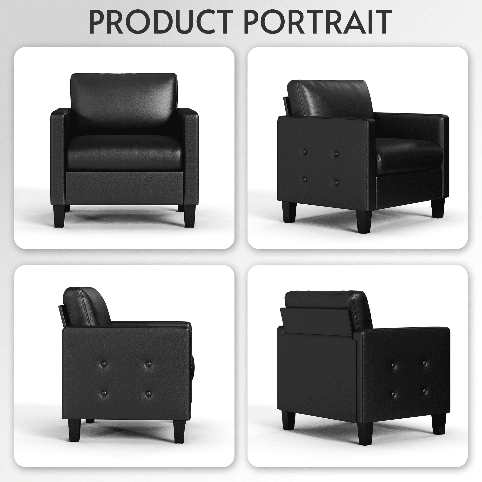 Coewske PU Leather Living Room Accent Chairs Set of 2, Armchair Adult Sofa Chair Office, Black