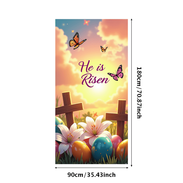 He is Risen Floral Cross Easter Celebration Banner Church Decor Spring Religious Backdrop Christian Event Decoration Resurrection Sunday