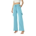 thumbnail image 2 of Cargo Pants Women Petite Size Elastic Waist Bootcut Yoga Workout Casual Trousers Sky Blue S, 2 of 5