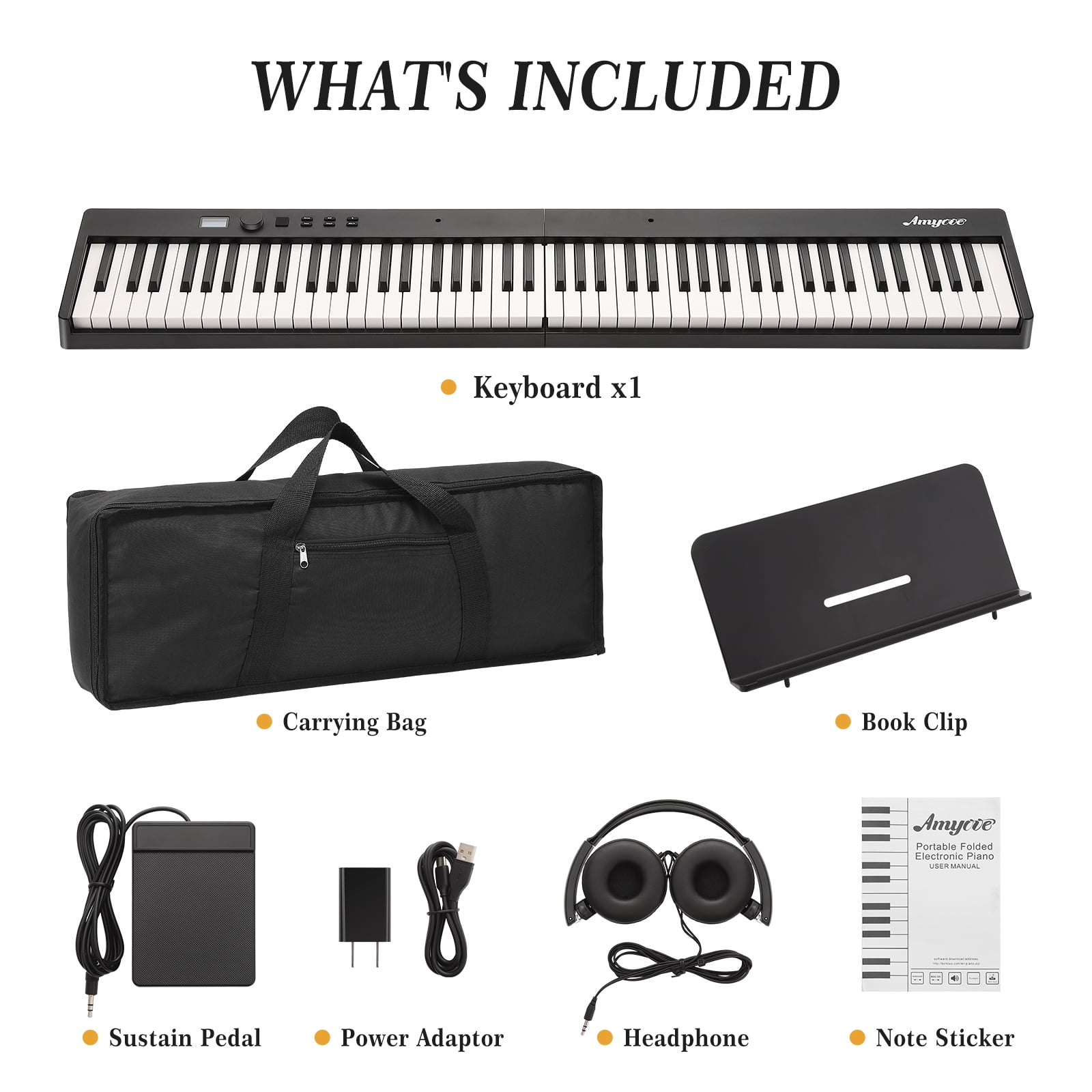 88-Key Collapsible Digital Piano Keyboard – Full-Size, Semi-Weighted, Wireless MIDI, Headphones, Carrying Bag, Pedal – Portable Electronic Keyboard for Beginners & Adults – Black