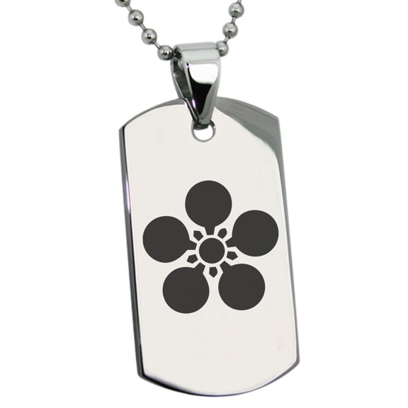 Stainless Steel Maeda Samurai Crest Engraved Dog Tag Pendant Necklace