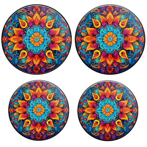 BaHomeck Electric Stove Burner Covers Set of 4,Round Metal Gas Stove Burner Covers 8 Inch and 10 Inch,Kitchen Decor,Vibrant Mandala Pattern With Intricate Floral