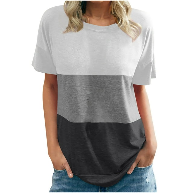 Leutsin T-shirt Ample à Col Rond pour Femmes, Décontracté, à Coutures, à Contraste de Couleurs